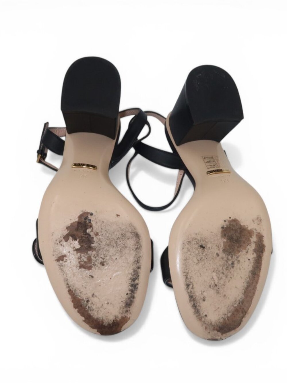 Gucci GG Marmont Ankle Strap Sandals Black Leather Block Heel Size 38 Authentic - Picture 9 of 11